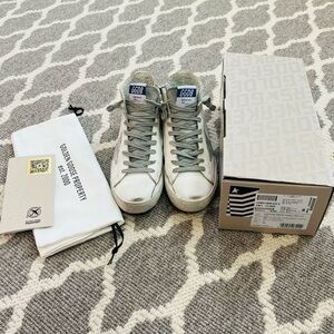 Golden Goose White and Gray Leather Sneakers